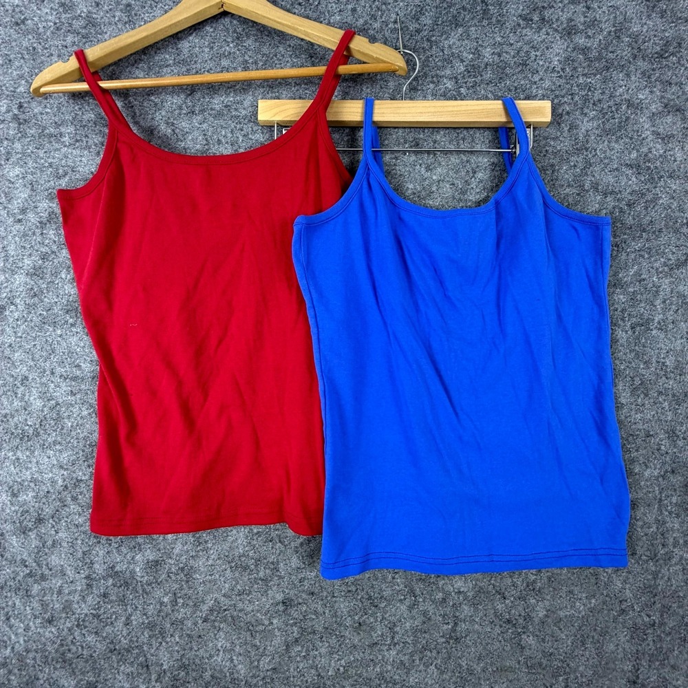 Vintage Newport News Tank Tops Womens XL Blue Red Spaghetti Straps Lot Of 2